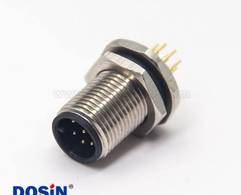 m12防水接頭螺紋防水連接器直式8芯公頭前鎖板插PCB板安裝