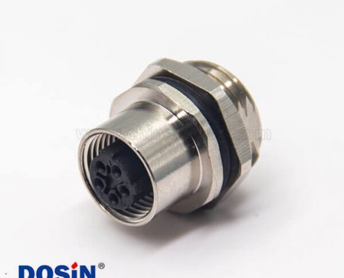 m12母頭直式防水航空插座C型編碼后鎖穿墻焊線式