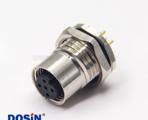 m12連接器pcb直式母頭航空防水插座5芯前鎖板