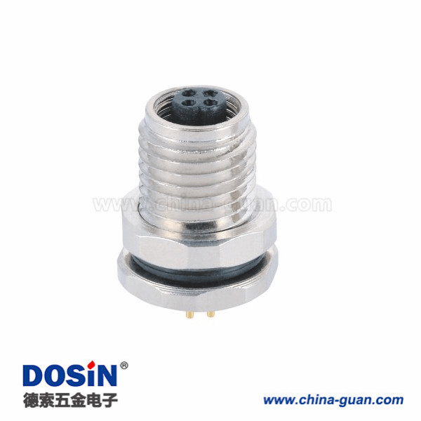 M5插座PCB插板式防水前鎖4芯螺紋款母插座傳感器 M5插座PCB插板式防水前鎖4芯螺紋款母插座傳感器