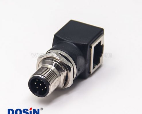 m12連接器轉(zhuǎn)rj45彎式轉(zhuǎn)接頭m12公頭8芯前鎖板轉(zhuǎn)RJ45網(wǎng)絡(luò)接口