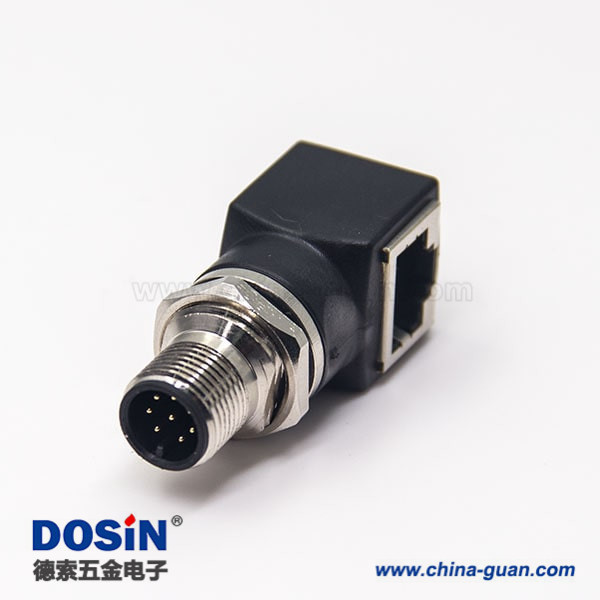 m12連接器轉(zhuǎn)rj45彎式轉(zhuǎn)接頭m12公頭8芯前鎖板轉(zhuǎn)RJ45網(wǎng)絡(luò)接口