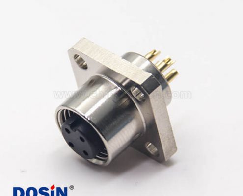 m12 板端航空法蘭插座四芯母頭焊線式工業(yè)防水連接器