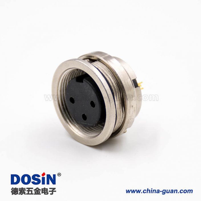 M16穿墻3芯母頭板端插座直式A扣后鎖穿墻焊杯接線連接器