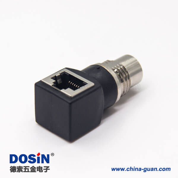 m12插座轉(zhuǎn)rj45連接器m12A型母頭轉(zhuǎn)RJ45插座彎式