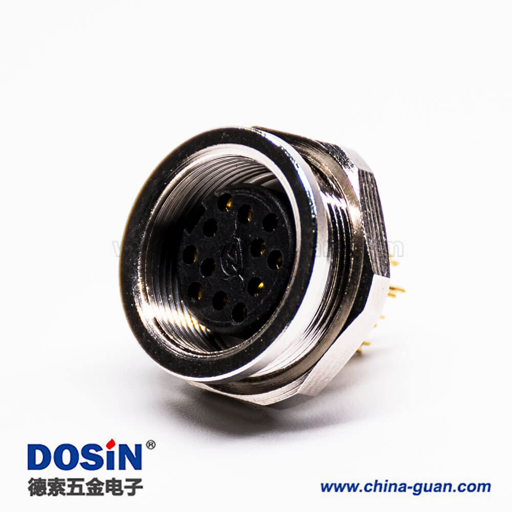M16航空插座12芯直式母頭連接器焊杯接線 M16航空插座12芯直式母頭連接器焊杯接線