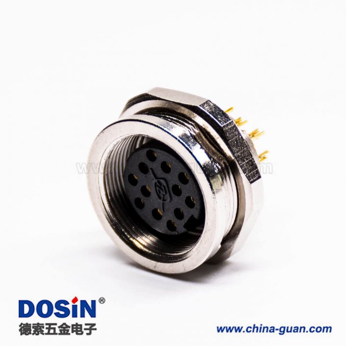 M16航空插座12芯直式母頭連接器焊杯接線