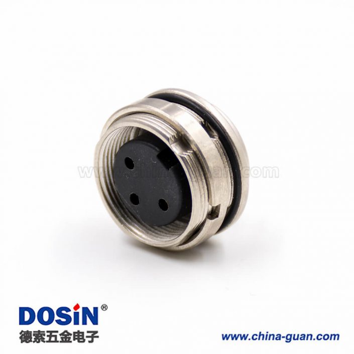 3芯插座M16母頭A扣直式焊杯接線前鎖穿墻板端插座連接器