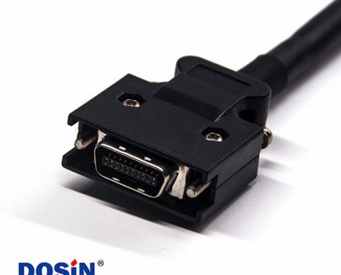 SCSI直插連接器線材20芯HPCN型黑色塑膠殼公轉(zhuǎn)公螺絲鎖接雙邊線1米