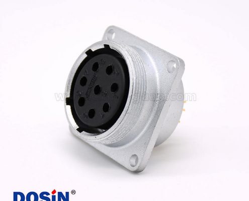 P20連接器母頭8芯直式插座方形四孔法蘭安裝焊杯接線