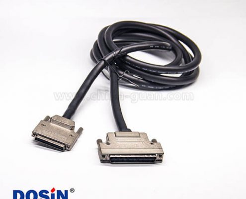 68Pin SCSI線HPCN公頭轉(zhuǎn)VHDCI型68芯公頭雙邊線鋅合金外殼組裝線2米