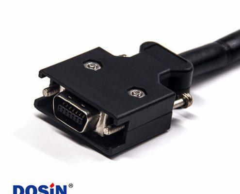 SCSI線材HPCN型14芯黑色塑膠殼公轉(zhuǎn)公直式螺絲鎖接雙邊線1米