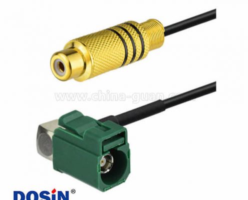 汽車天線線束Fakra E型母頭轉(zhuǎn)RCA母頭彎式視頻連接器接線1米