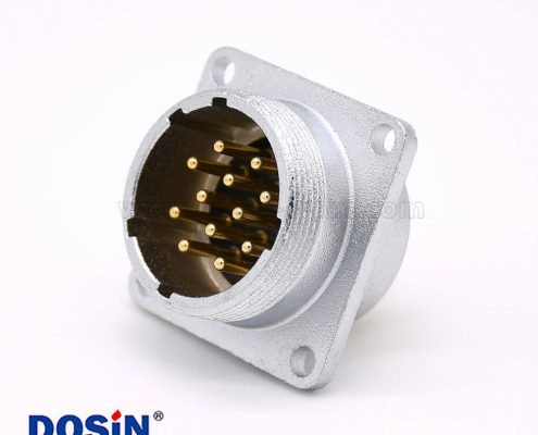 公頭插座P24 12芯直式連接器方形四孔法蘭安裝焊杯接線