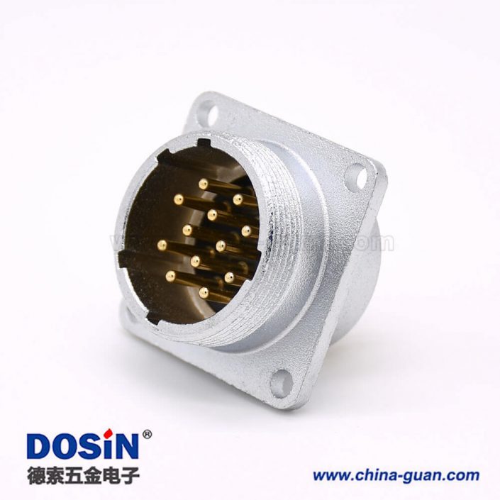 公頭插座P24 12芯直式連接器方形四孔法蘭安裝焊杯接線