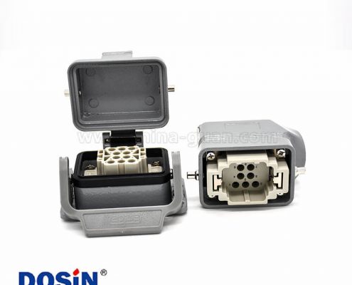 重載連接器H6B開孔安裝公母對接斜出口螺紋M20不帶針公頭10芯帶金屬防塵蓋