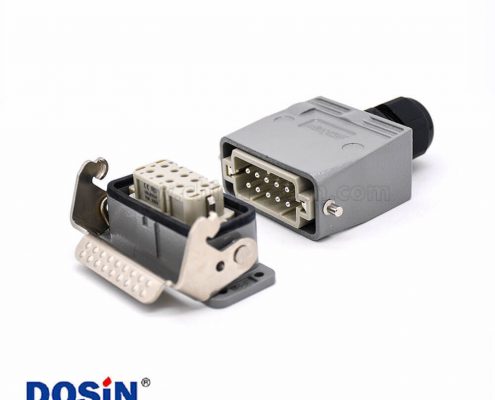 防水重載連接器H10A鍍銀10芯頂出口公母對(duì)接開孔安裝螺紋M25鋁合金外殼