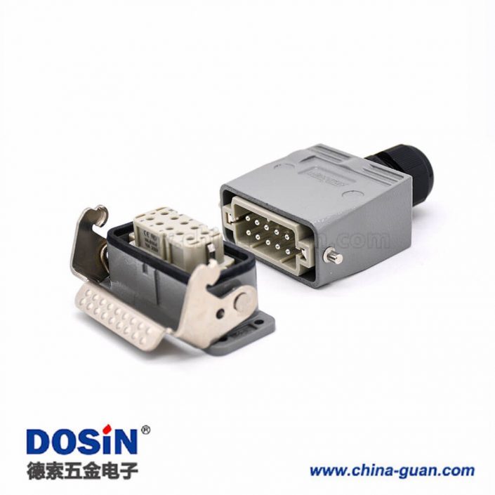 防水重載連接器H10A鍍銀10芯頂出口公母對接開孔安裝螺紋M25鋁合金外殼 防水重載連接器H10A鍍銀10芯頂出口公母對接開孔安裝螺紋M25鋁合金外殼