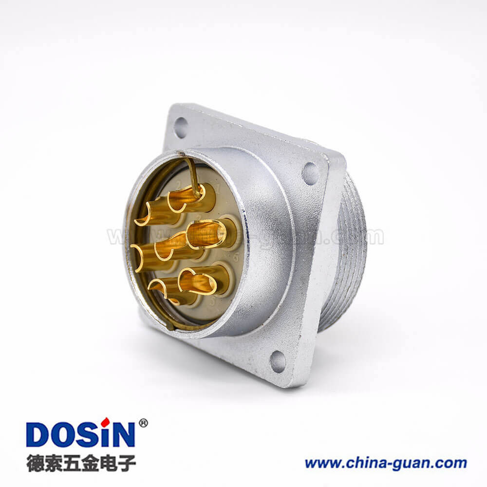 P40公頭7芯直式插座方形四孔法蘭安裝焊杯接線 P40公頭7芯直式插座方形四孔法蘭安裝焊杯接線