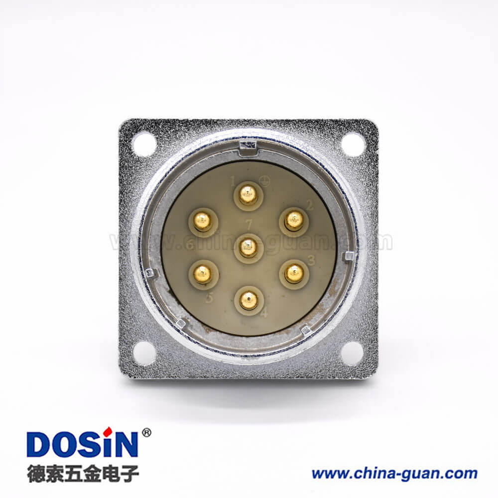 P40公頭7芯直式插座方形四孔法蘭安裝焊杯接線 P40公頭7芯直式插座方形四孔法蘭安裝焊杯接線