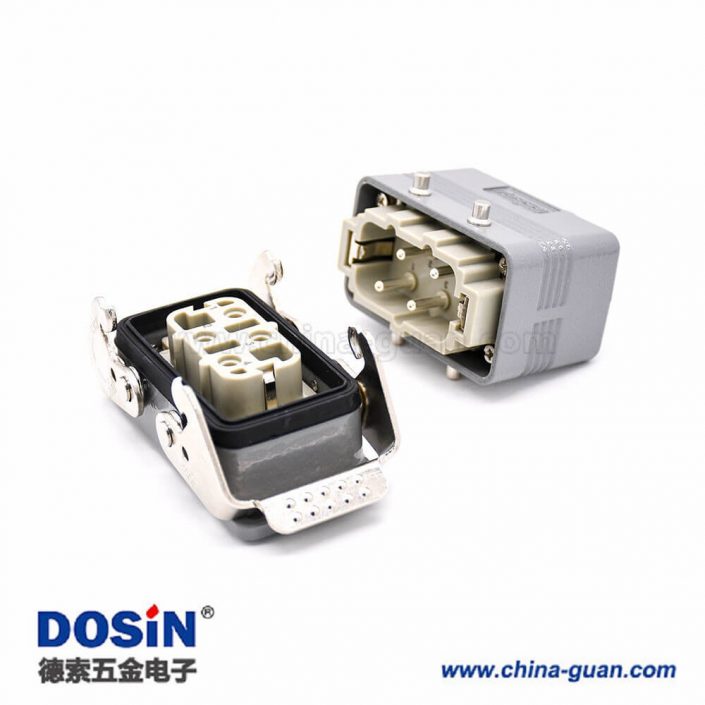 重載工業(yè)連接器H10B4芯鍍銀公母對(duì)接開(kāi)孔安裝螺紋M25頂出口PC料內(nèi)芯