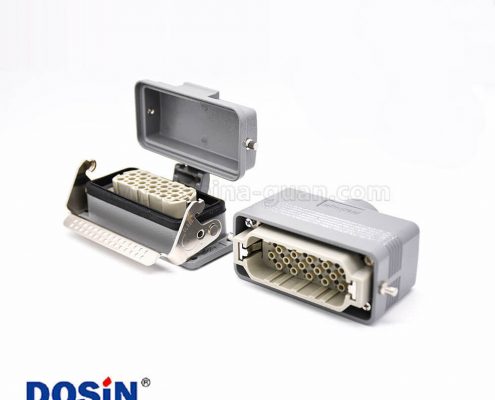 20芯連接器開孔安裝頂出口鐵扣公母對接螺釘M32金屬防塵蓋H16B重載連接器