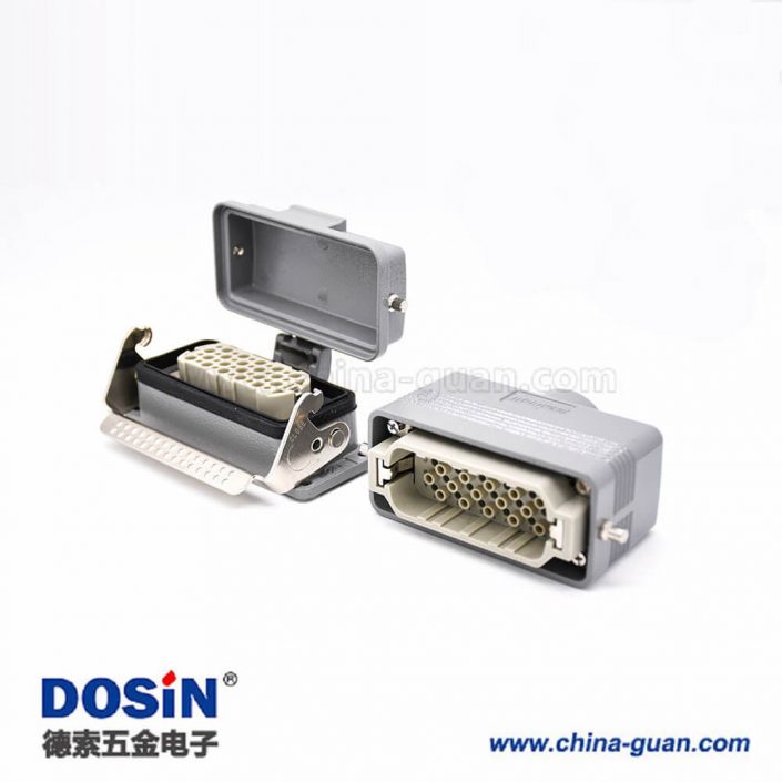 20芯連接器開(kāi)孔安裝頂出口鐵扣公母對(duì)接螺釘M32金屬防塵蓋H16B重載連接器