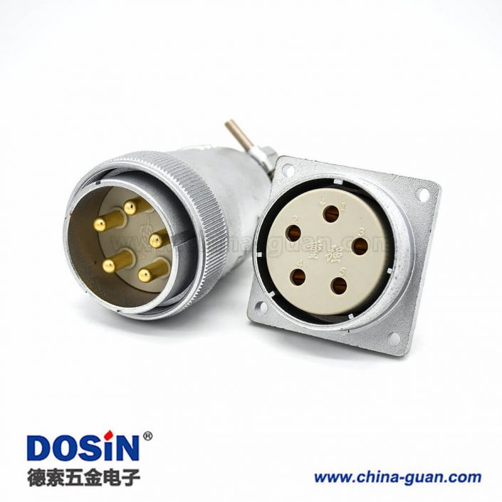 插頭插座連接器P40母頭直式法蘭插座公頭5芯直式接線插頭連接器