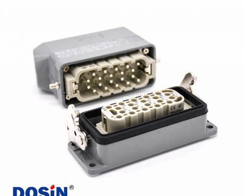 20芯重載連接器公母對接H16B鍍銀螺釘M32開孔安裝斜出口