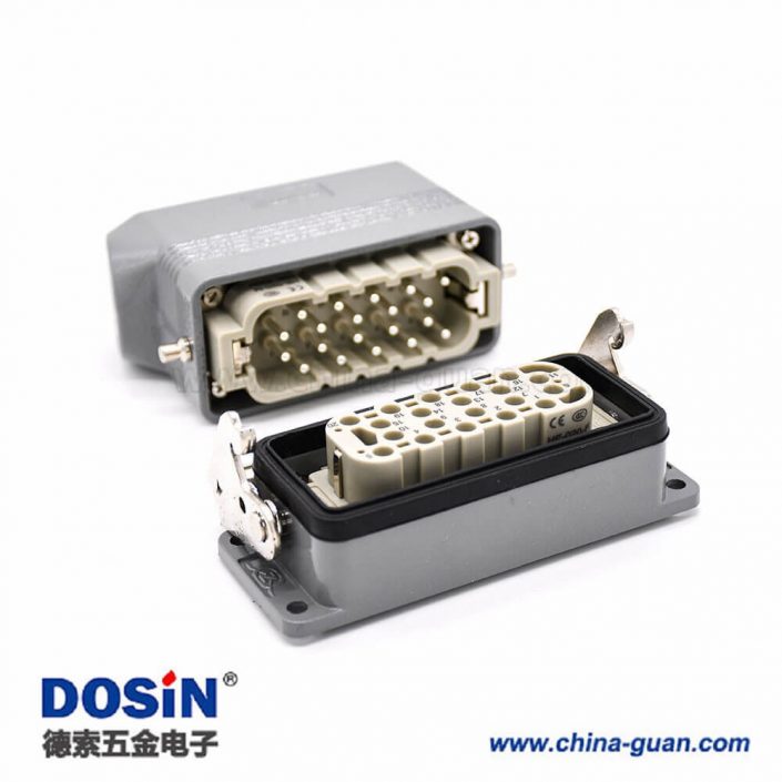 20芯重載連接器公母對(duì)接H16B鍍銀螺釘M32開(kāi)孔安裝斜出口