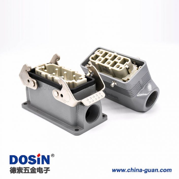 6孔重載連接器公母對(duì)接H16B螺釘M25表面安裝斜出口進(jìn)線