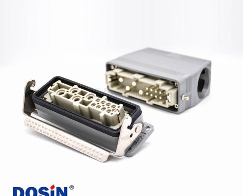 HDC連接器公母對接高結(jié)構(gòu)斜出口開孔安裝12芯H24B外殼鐵扣PG29