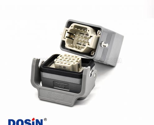 工業(yè)矩形重載連接器H6B16芯鍍銀公母對接螺紋M32高結(jié)構(gòu)頂出口開孔安裝