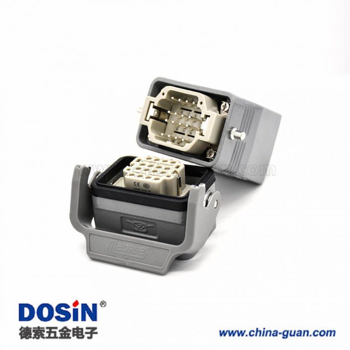 工業(yè)矩形重載連接器H6B16芯鍍銀公母對(duì)接螺紋M32高結(jié)構(gòu)頂出口開(kāi)孔安裝