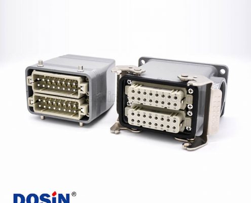 重載矩形連接器32芯公母對(duì)接加高型表面安裝高結(jié)構(gòu)頂出口鐵扣H32A外殼PG29