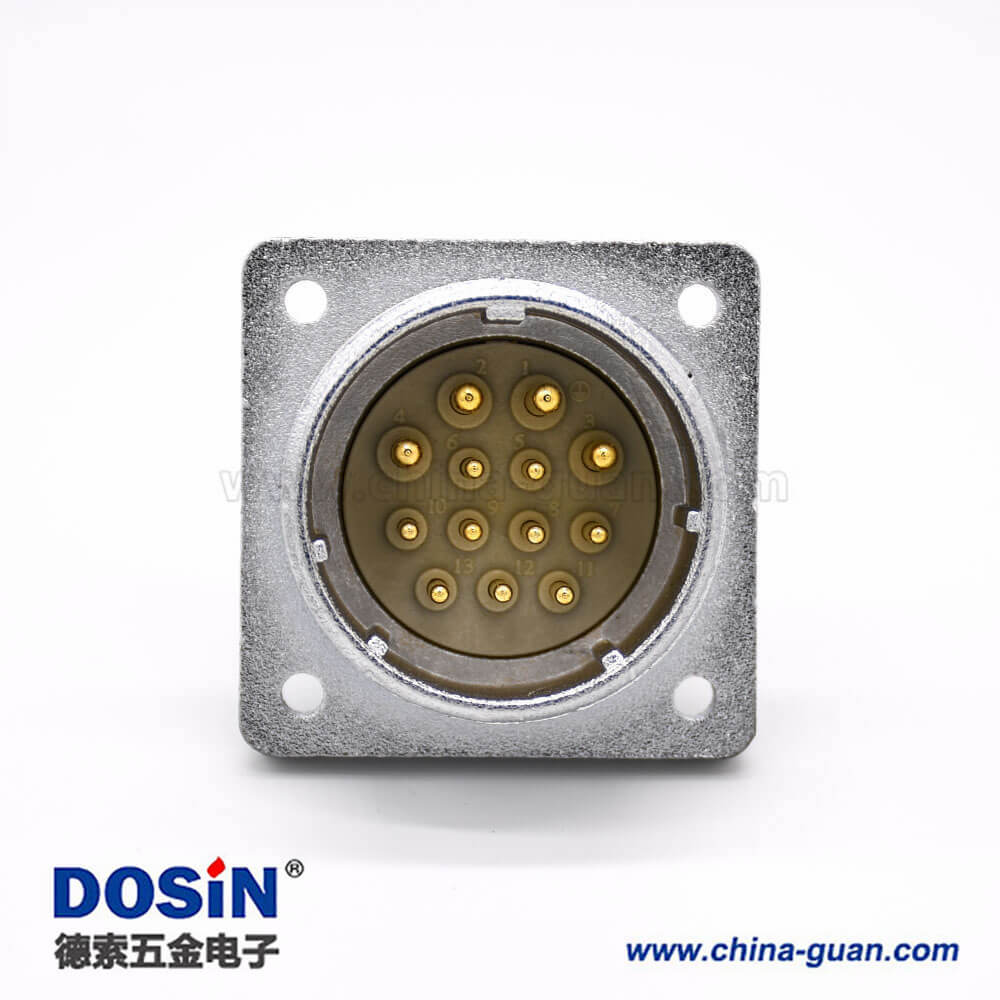 公連接器P32 13芯直式插座方形四孔法蘭安裝焊杯接線 公連接器P32 13芯直式插座方形四孔法蘭安裝焊杯接線