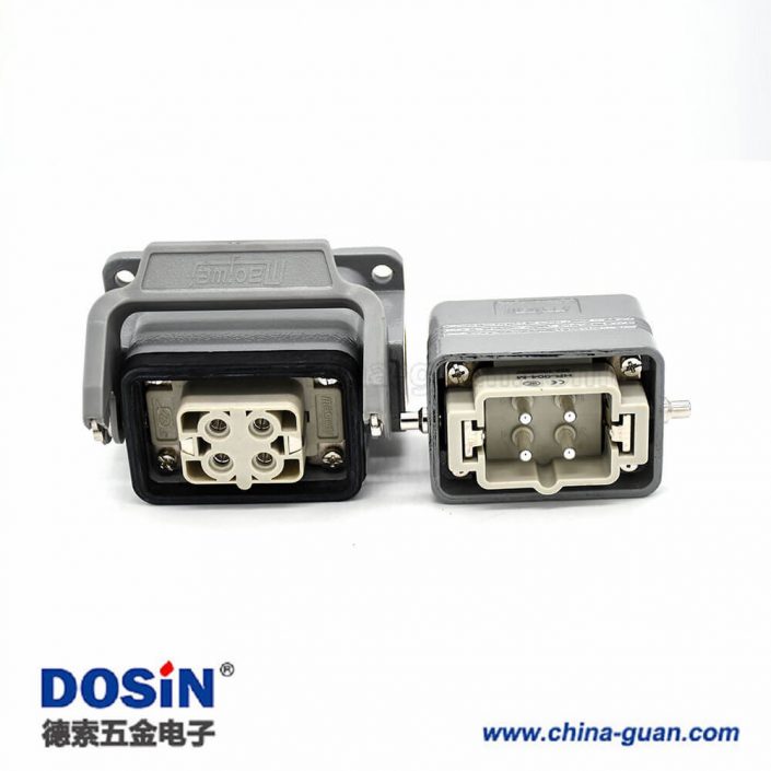 工業(yè)重載連接器H6B4芯鍍銀頂出口螺紋PG16表面安裝公母對(duì)接鋁合金外殼