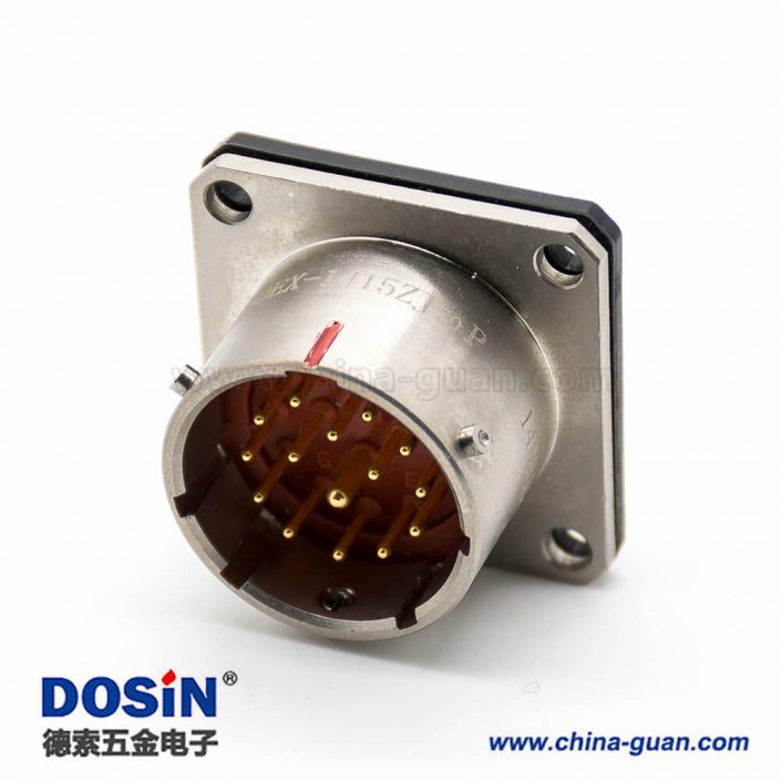 法蘭安裝連接器Y50EX直式公插座15芯焊杯鍍鎳14殼體號(hào)面板安裝卡口連接