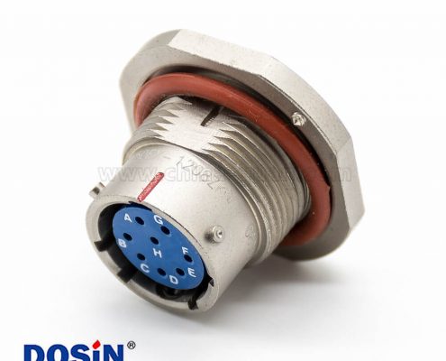 航空接頭連接器12殼體號(hào)8芯直式母插座前鎖穿墻焊杯鍍鎳卡口連接Y50EX防水連接器