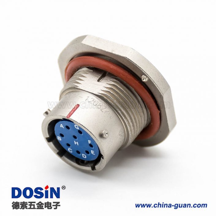 航空接頭連接器12殼體號(hào)8芯直式母插座前鎖穿墻焊杯鍍鎳卡口連接Y50EX防水連接器