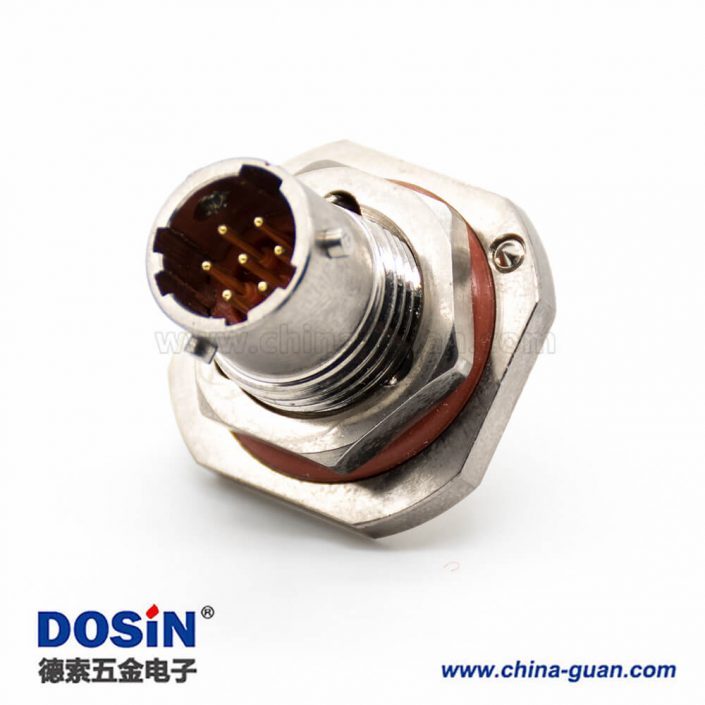 Y50X連接器直式卡口連接PCB板安裝前鎖穿墻鍍鎳防水7芯公插座