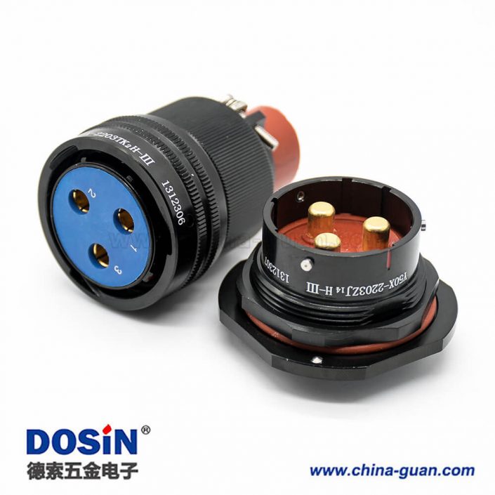 Y50X連接器22殼體號(hào)卡口連接插頭&插座3芯公母對(duì)接面板安裝焊杯直式黑色陽極化