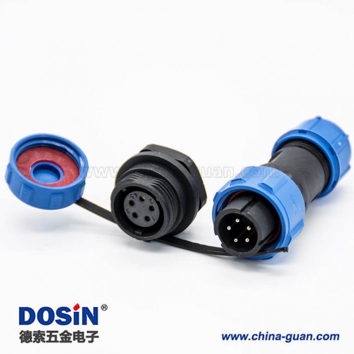 SP系列連接器SP13直式5芯公插頭母插座后鎖板螺紋連接防水防塵接線