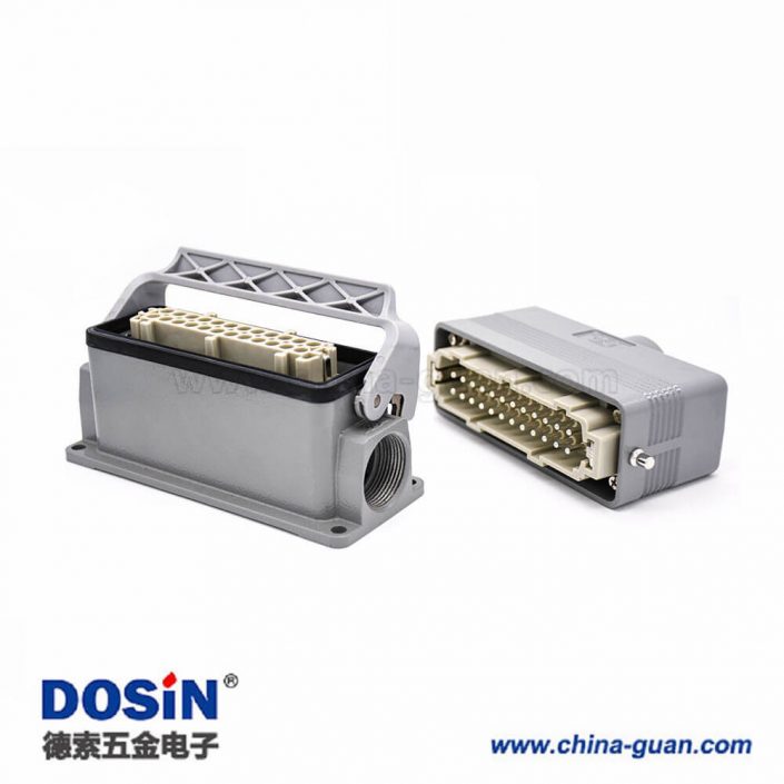 矩形連接器24芯塑料鐵扣公母對(duì)接H24B外殼表面安裝頂出口PG21重載連接器