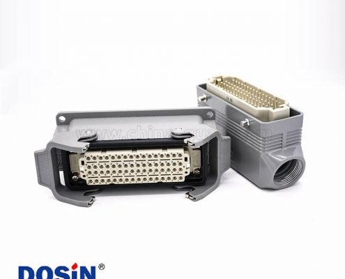 矩形防水連接器重載64芯H24B外殼公母對(duì)接PG21表面安裝斜出口塑料鐵扣