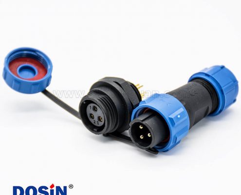 SP防水SP13直式3芯公插頭母插座后鎖板螺紋連接防水防塵接線