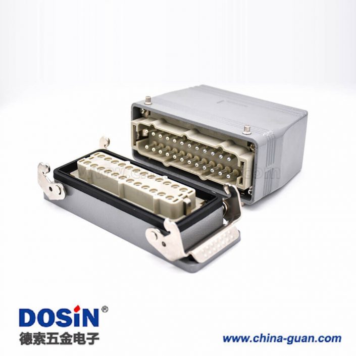 24芯重載連接器高結(jié)構(gòu)斜出口開孔安裝公母對接H24T外殼M40鐵扣
