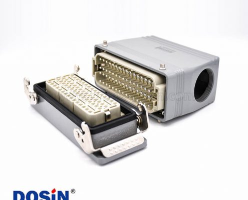 重載防水連接器60芯高結(jié)構(gòu)斜出口開孔安裝公母對(duì)接鐵扣H24T外殼M40