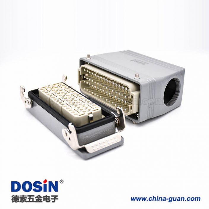 重載防水連接器60芯高結(jié)構(gòu)斜出口開孔安裝公母對接鐵扣H24T外殼M40