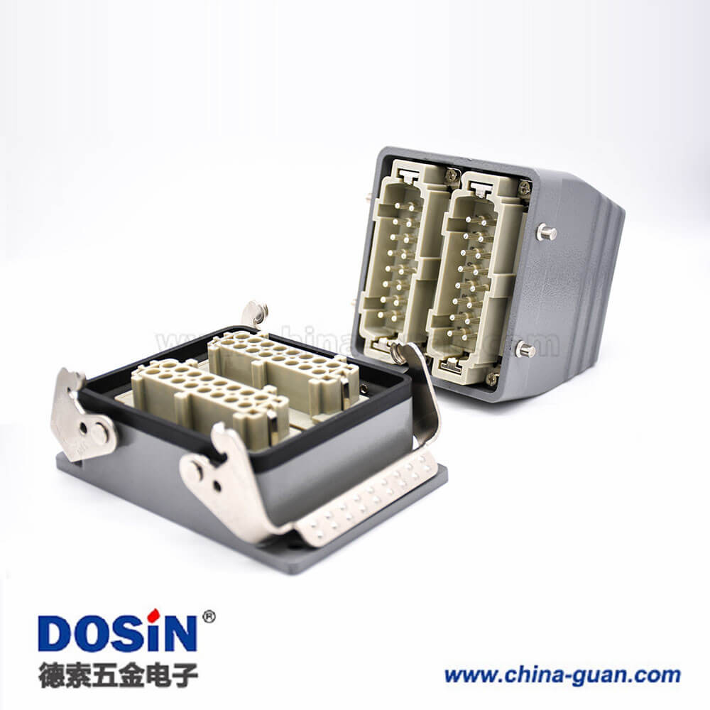 重載工業(yè)連接器公母對接32芯鐵扣斜出口開孔安裝H32B外殼PG29